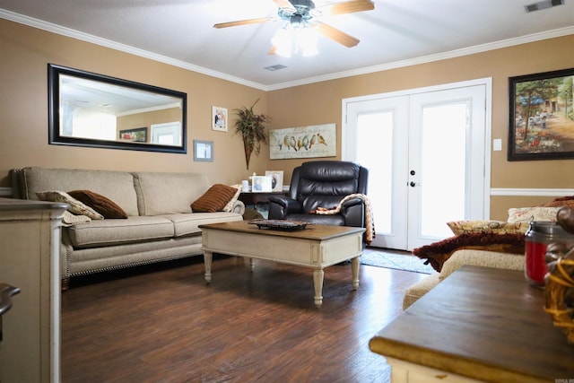 3302 Willow Ln, Paragould, AR 72450 - living room featuring ceiling fan, ornamental molding, wood finished floors, and a healthy amount of sunlight