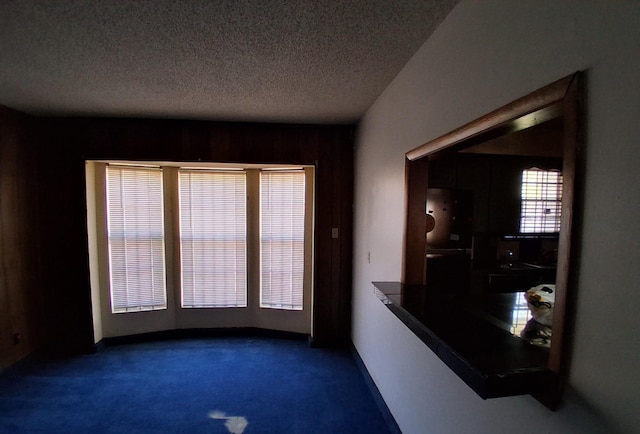 empty room with a textured ceiling and carpet