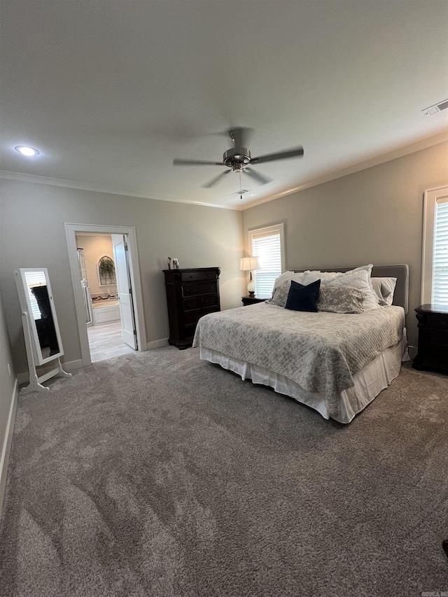 2560 Lilac Dr, Conway, AR 72034 - bedroom with crown molding, carpet, baseboards, ceiling fan, and recessed lighting