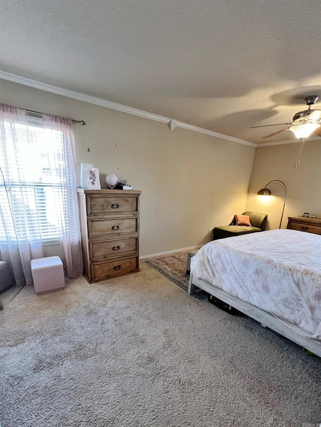 4630 Bedrock Dr, Jonesboro, AR 72404 - bedroom featuring ceiling fan, ornamental molding, a textured ceiling, and light colored carpet