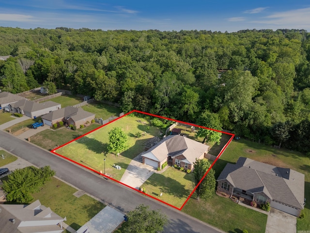 bird's eye view with a residential view and a forest view