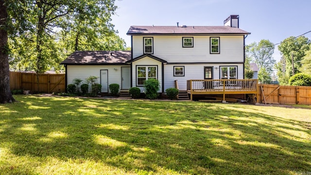 2300 Old Forge Dr, Little Rock, AR 72227 - rear view of house featuring a fenced backyard, a gate, a chimney, and a deck
