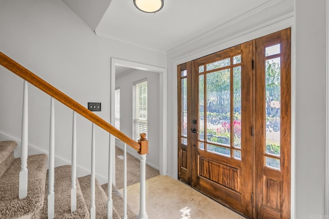 2300 Old Forge Dr, Little Rock, AR 72227 - foyer entrance with ornamental molding, a healthy amount of sunlight, and stairway