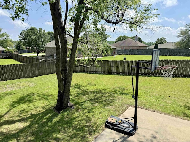 view of yard featuring a patio and a fenced backyard