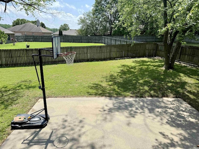 view of yard with a fenced backyard and a patio area