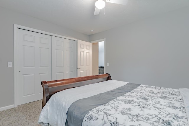 1321 W Front St, Heber Springs, AR 72543 - bedroom featuring baseboards, ceiling fan, speckled floor, and a closet