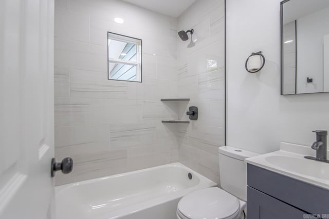 full bathroom with toilet, tub / shower combination, and vanity
