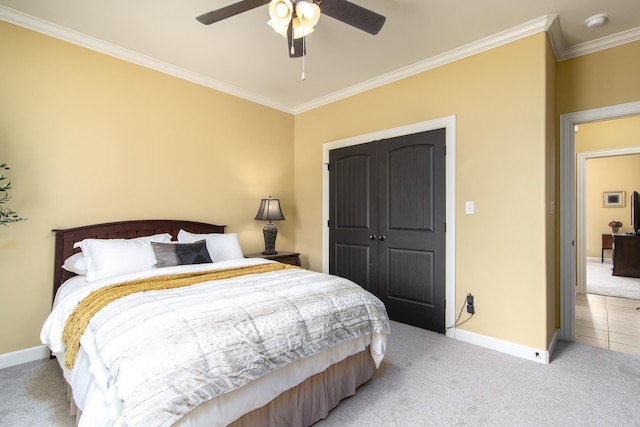 9241 Johnson Dr, Sherwood, AR 72120 - bedroom featuring a ceiling fan, baseboards, light colored carpet, and ornamental molding