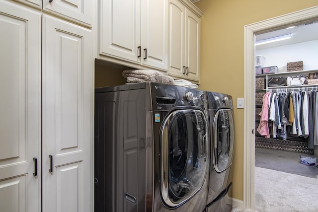 9241 Johnson Dr, Sherwood, AR 72120 - washroom with carpet floors, cabinet space, and washer and clothes dryer