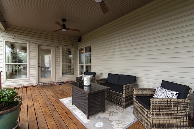 9241 Johnson Dr, Sherwood, AR 72120 - wooden terrace featuring ceiling fan and outdoor lounge area
