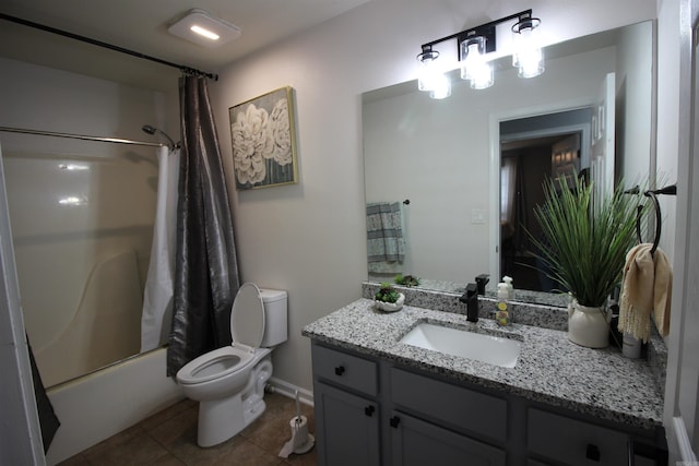 24076 Gracie Layne Ln, Bauxite, AR 72011 - full bathroom featuring tile patterned floors, shower / bathtub combination with curtain, vanity, and toilet