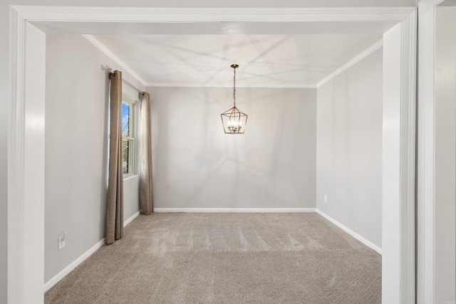 unfurnished room featuring crown molding, carpet, and baseboards