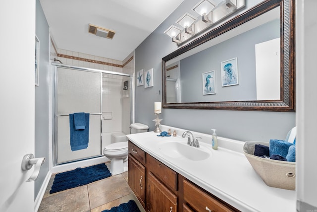 350 Peters Pt Unit L1, Hot Springs, AR 71913 - full bathroom with visible vents, vanity, tile patterned floors, toilet, and a shower with door