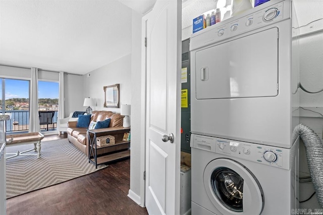 120 Catalina Cir Unit 2A, Hot Springs, AR 71913 - laundry room featuring laundry area, dark wood finished floors, and stacked washer / dryer