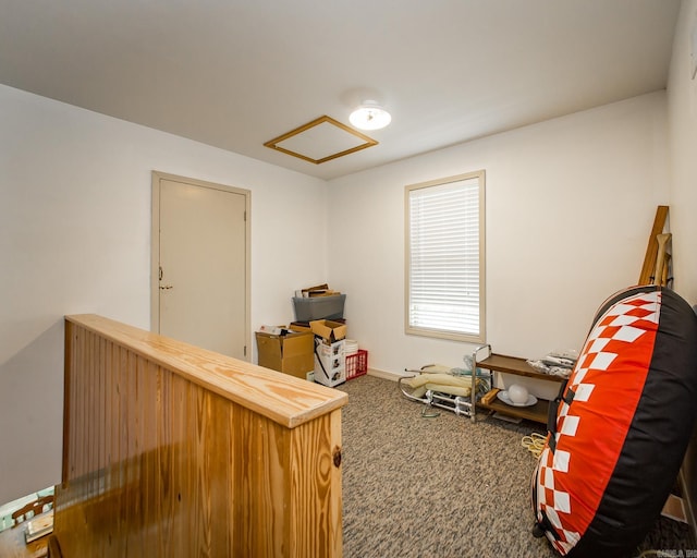 143 Hurricane Dr, Greers Ferry, AR 72067 - office area with baseboards, carpet flooring, and attic access