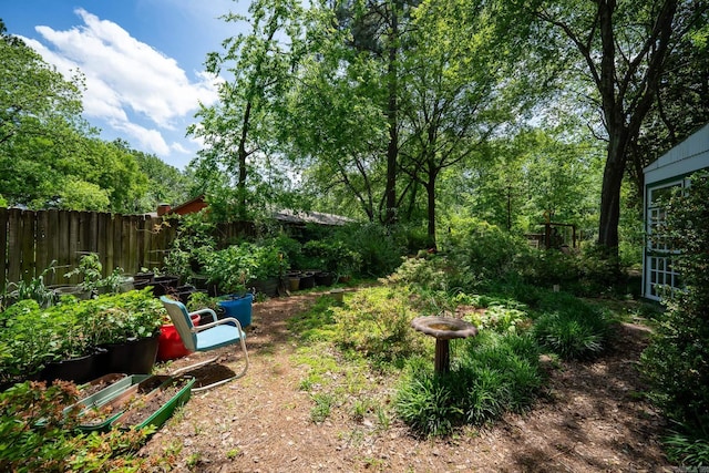 view of yard with fence and a garden