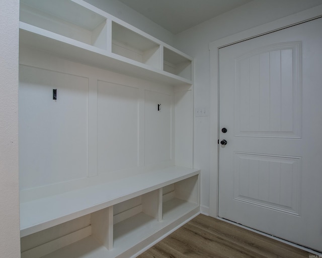 mudroom with wood finished floors