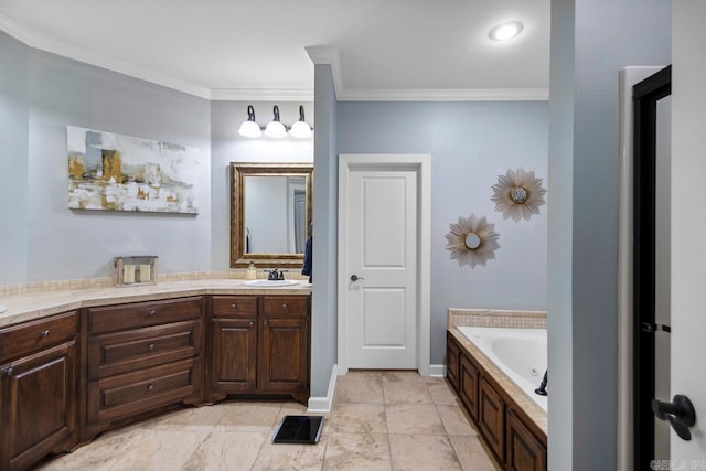 4040 Robinwood Cir, Bryant, AR 72022 - full bathroom with crown molding, double vanity, a sink, and a bath