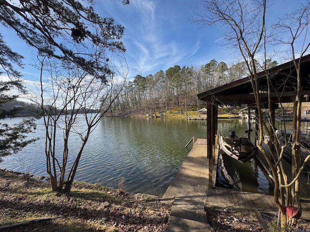 view of dock featuring a water view and boat lift