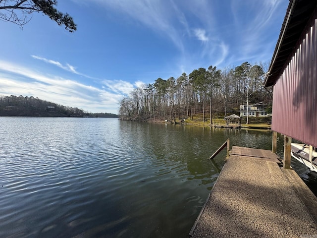 view of dock with a water view