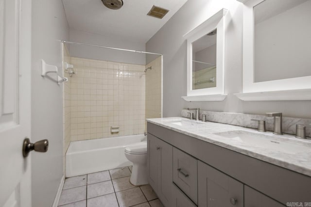 full bath with toilet, visible vents, a sink, and tile patterned flooring