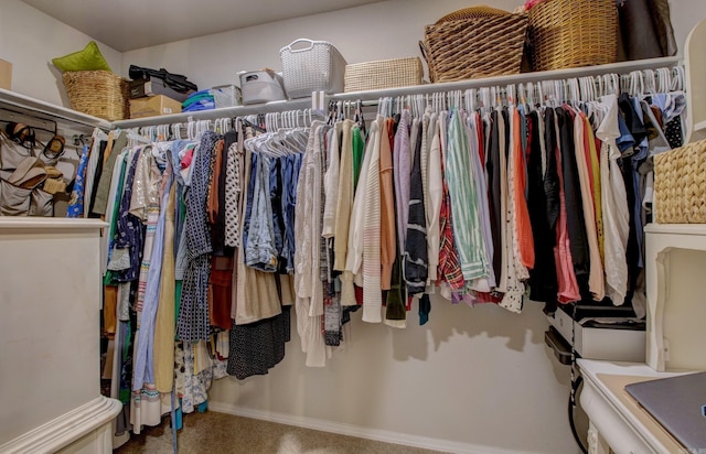 walk in closet featuring carpet floors