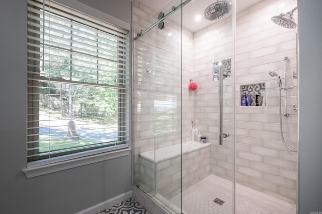 bathroom featuring a stall shower