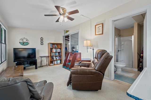 15 Tarifa Ln, Hot Springs Village, AR 71909 - carpeted living area featuring a ceiling fan