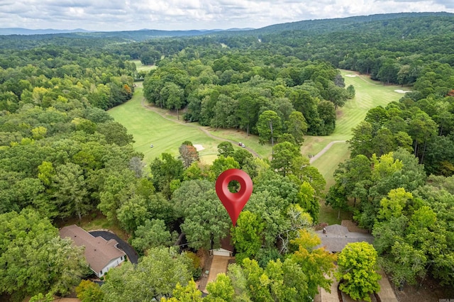 15 Tarifa Ln, Hot Springs Village, AR 71909 - drone / aerial view featuring a view of trees, view of golf course, and a mountain view