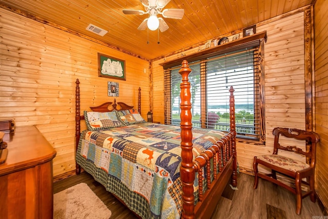 4 Long Hill Rd, Higden, AR 72067 - bedroom featuring wood ceiling, wood walls, and visible vents