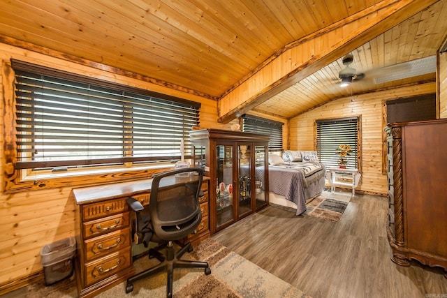 4 Long Hill Rd, Higden, AR 72067 - bedroom featuring wooden walls, vaulted ceiling, wood ceiling, and wood finished floors