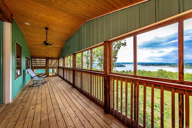 4 Long Hill Rd, Higden, AR 72067 - unfurnished sunroom with a ceiling fan and a water view