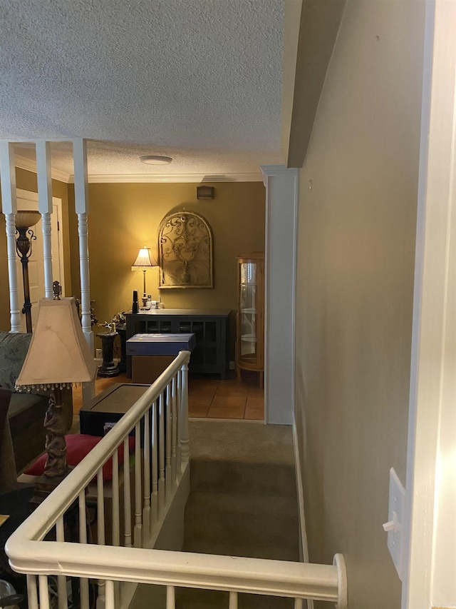 874 Stacy Spgs, Heber Springs, AR 72543 - staircase featuring a textured ceiling and tile patterned flooring