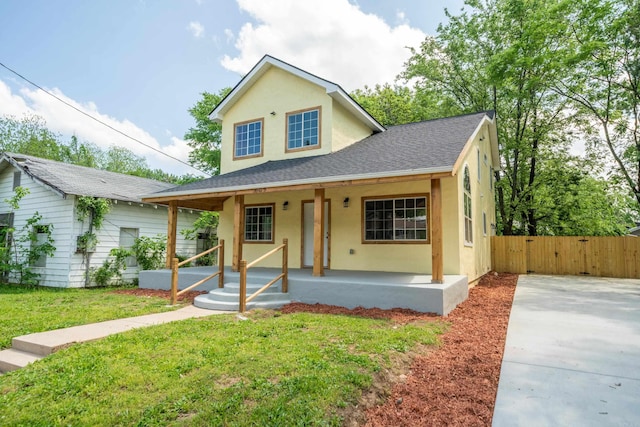 609 S St, Hot Springs, AR 71913 - bungalow featuring fence, a front yard, stucco siding, a gate, and a porch