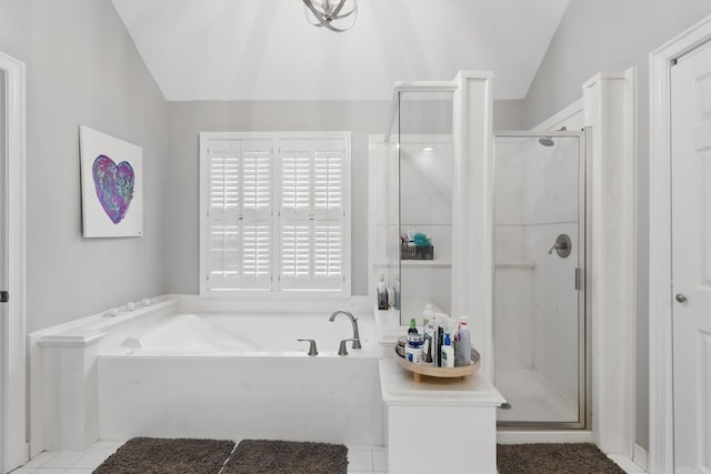 4109 Valley View Dr, Little Rock, AR 72212 - full bathroom featuring a shower stall, vaulted ceiling, and a garden tub