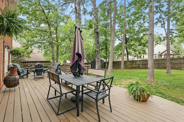 4109 Valley View Dr, Little Rock, AR 72212 - deck featuring a lawn, outdoor dining area, and a fenced backyard
