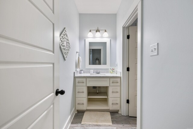 bathroom featuring wood finished floors and vanity