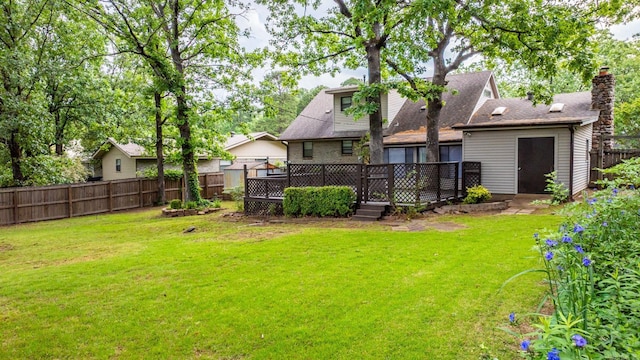 22 Colony Rd, Little Rock, AR 72227 - back of property featuring a yard, fence, a wooden deck, and a chimney