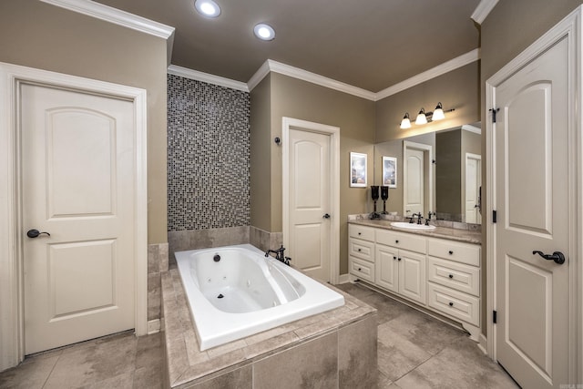 26 Epernay Cir, Little Rock, AR 72223 - bathroom with crown molding, recessed lighting, a tub with jets, and vanity