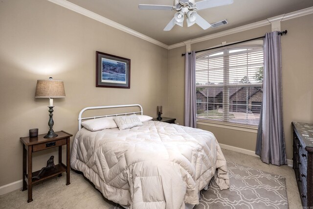 26 Epernay Cir, Little Rock, AR 72223 - bedroom with crown molding, light carpet, a ceiling fan, baseboards, and visible vents