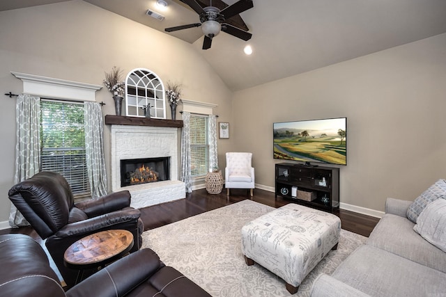 26 Epernay Cir, Little Rock, AR 72223 - living area featuring a ceiling fan, vaulted ceiling, a wealth of natural light, and visible vents