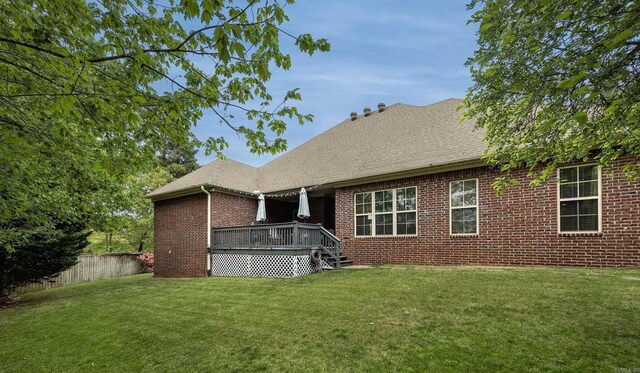 26 Epernay Cir, Little Rock, AR 72223 - back of house with brick siding, roof with shingles, fence, and a yard