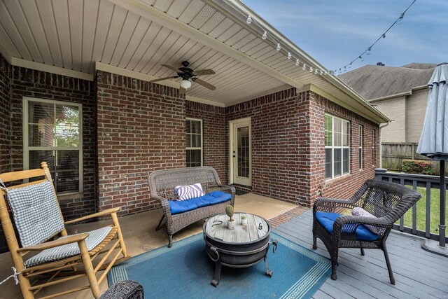 26 Epernay Cir, Little Rock, AR 72223 - deck with an outdoor hangout area and a ceiling fan