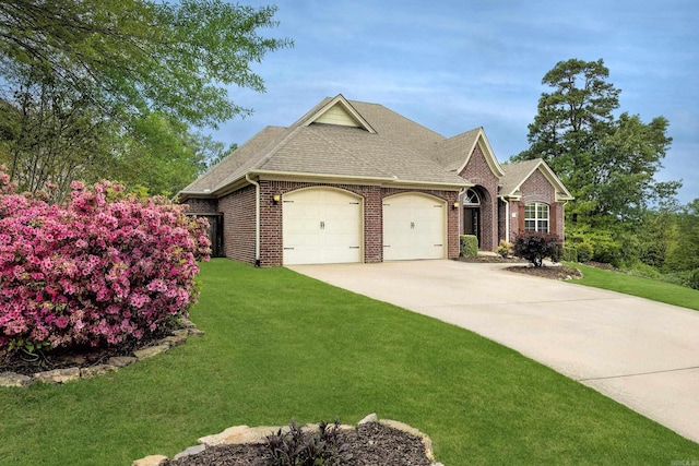 26 Epernay Cir, Little Rock, AR 72223 - view of front of home featuring a shingled roof, an attached garage, a front lawn, brick siding, and driveway