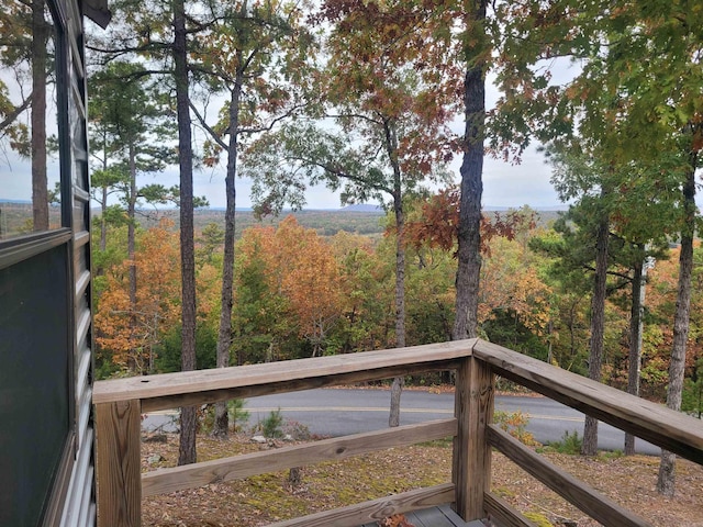 290 Christopher Dr, Quitman, AR 72131 - wooden terrace featuring a forest view