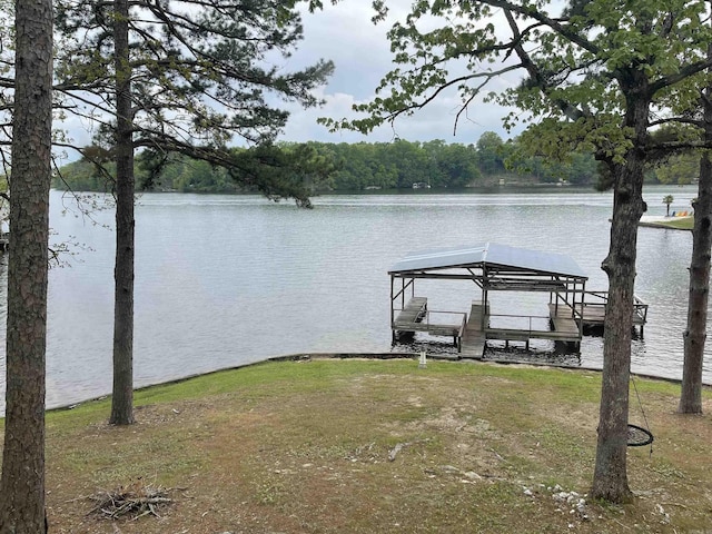 view of dock with a water view