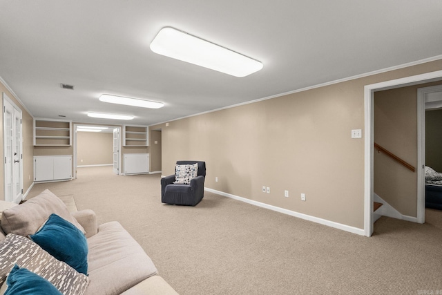 416 Ivory Dr, Little Rock, AR 72205 - interior space featuring baseboards, ornamental molding, light carpet, and visible vents