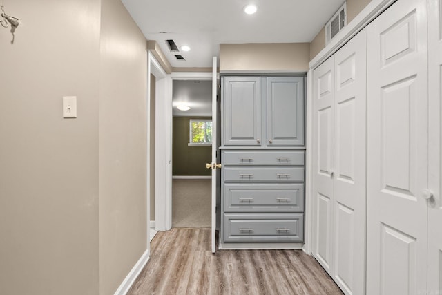 416 Ivory Dr, Little Rock, AR 72205 - hallway with baseboards, recessed lighting, light wood-style flooring, and visible vents