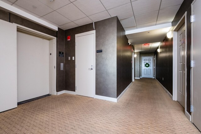 523 S Louisiana St Unit 10A, Little Rock, AR 72201 - corridor with carpet floors, a paneled ceiling, and baseboards