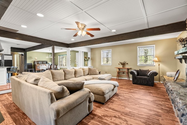 7510 Briarwood Dr, Little Rock, AR 72205 - living room featuring baseboards, ceiling fan, recessed lighting, and wood finished floors